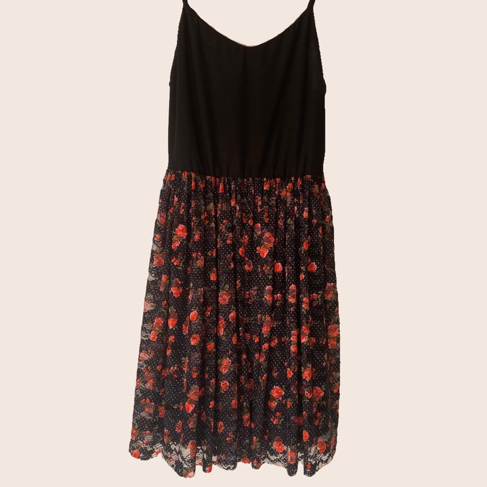 Black and floral mini dress